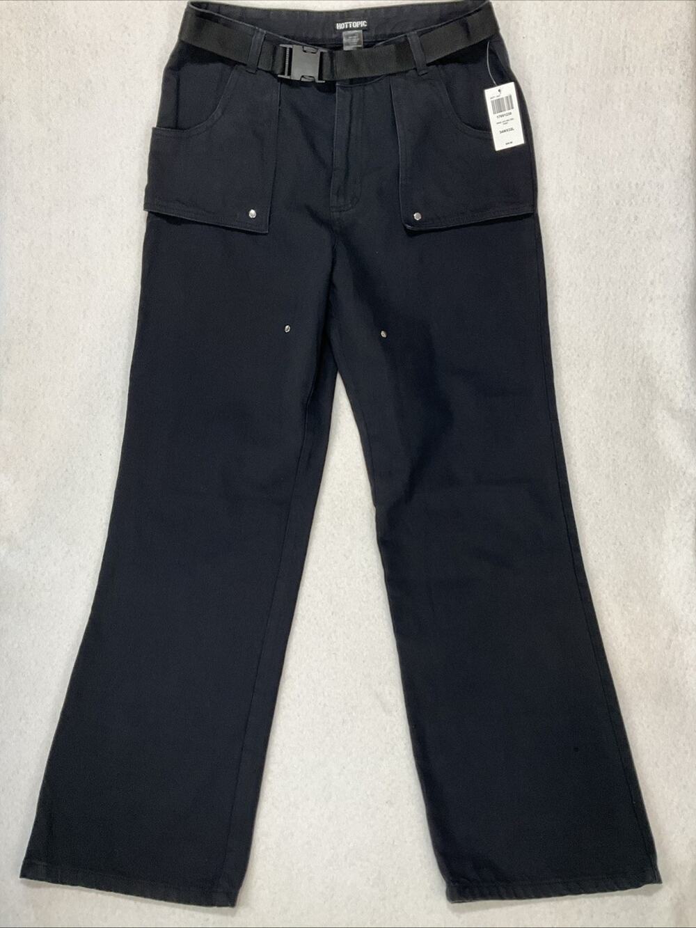 NWT Hot Topic 3D Pockets Studs Belt Black Wide Leg Jeans 34x32 Belt Skater Goth